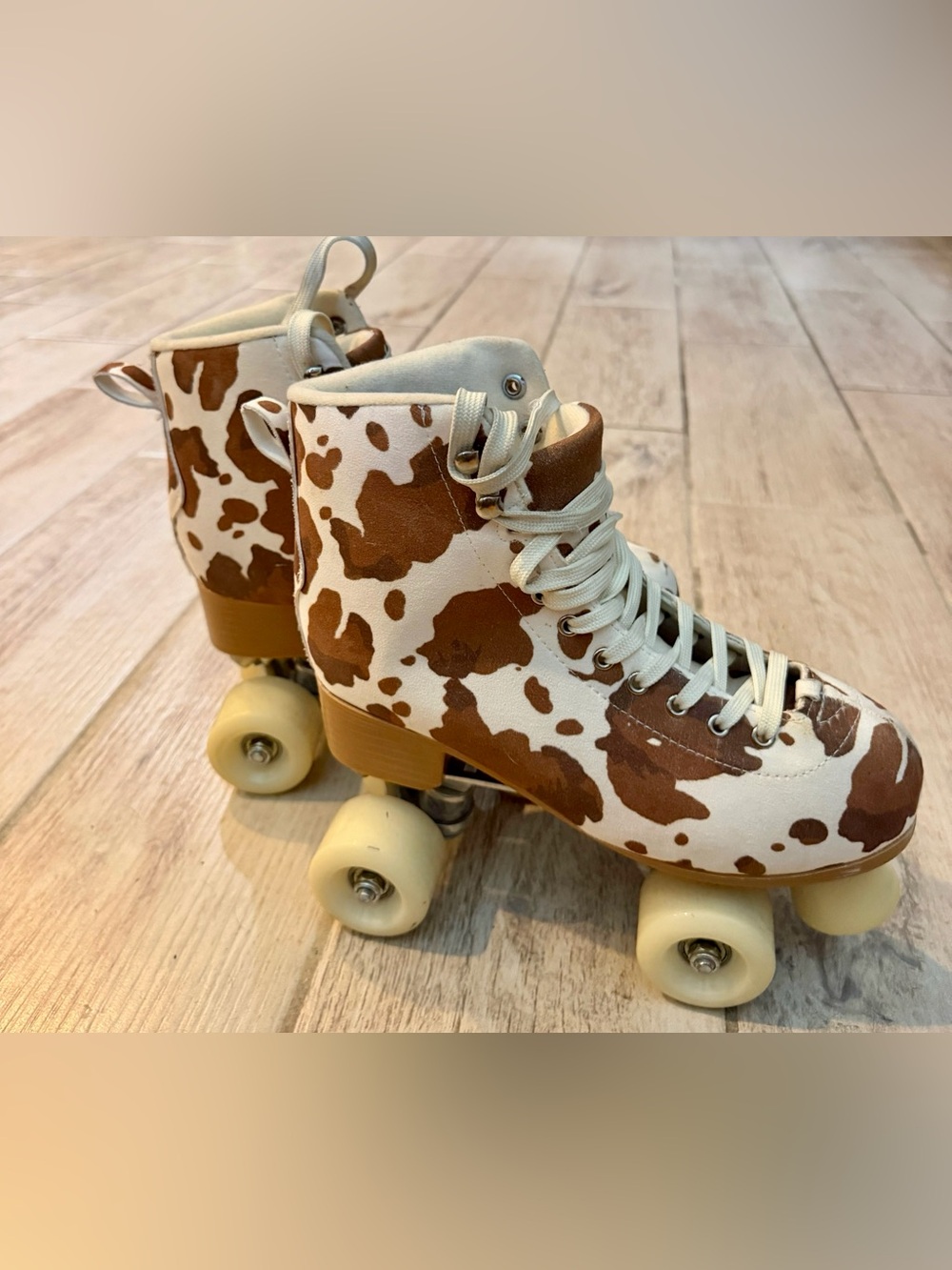 Altar'd State Dakota Tan Cow Print Women's Quad Roller Skates - Size 8